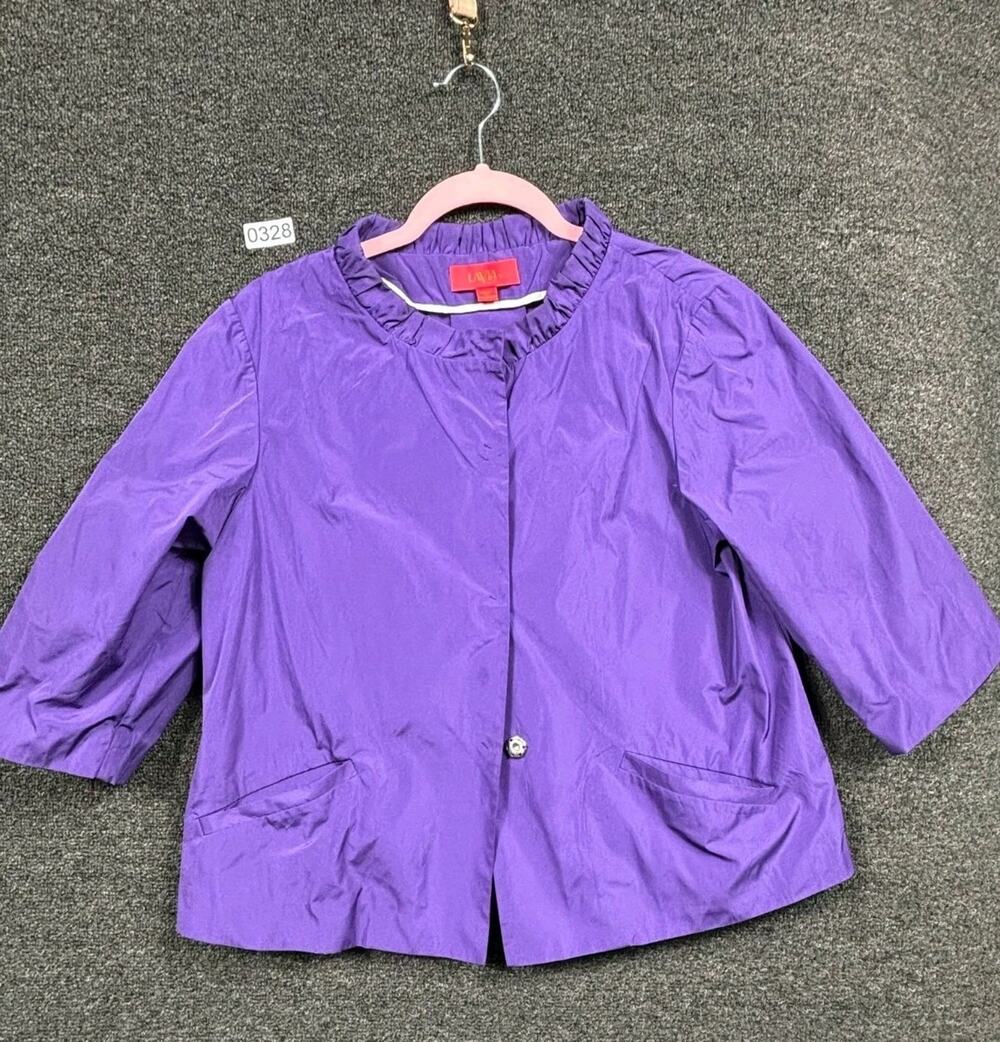 Lavia Softshell Jacket Womens Sz 42 (10) Purple 3/4 Sleeves Snap Button Pockets